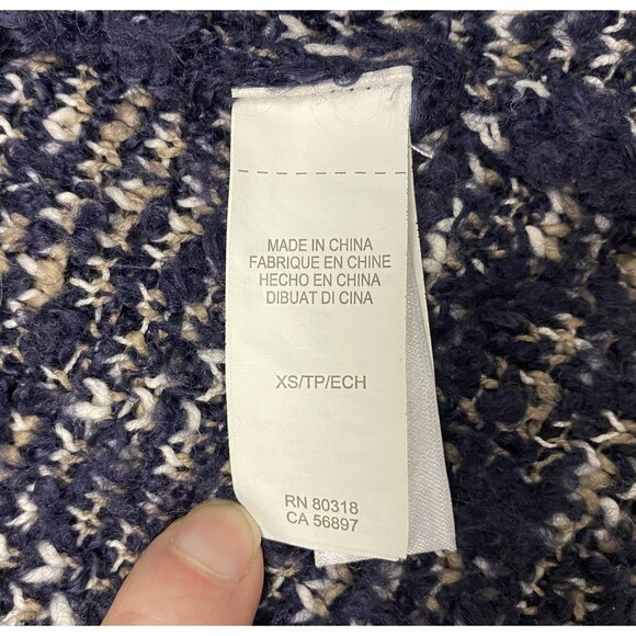 Lucky Brand XS Cardigan Sweater Navy Cream Aztec Open Drape Front Long Sleeve - Picture 12 of 14